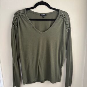 Express Khaki Lace-Up Long Sleeve Top